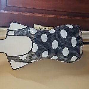 LOVE ROCKS TANK TOP M MEDIUM BLACK WHITE CIRCLES SEQUINS NEW